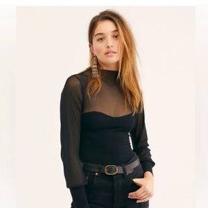 Free people sheet mesh black long sleeve top